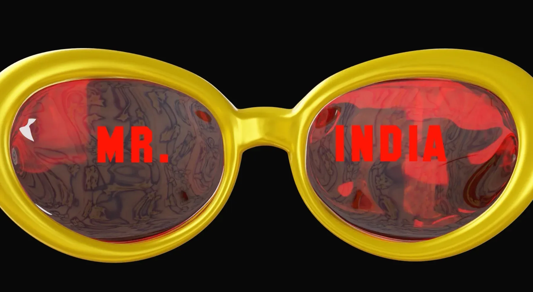 The Mr. India title card, seen through red glasses